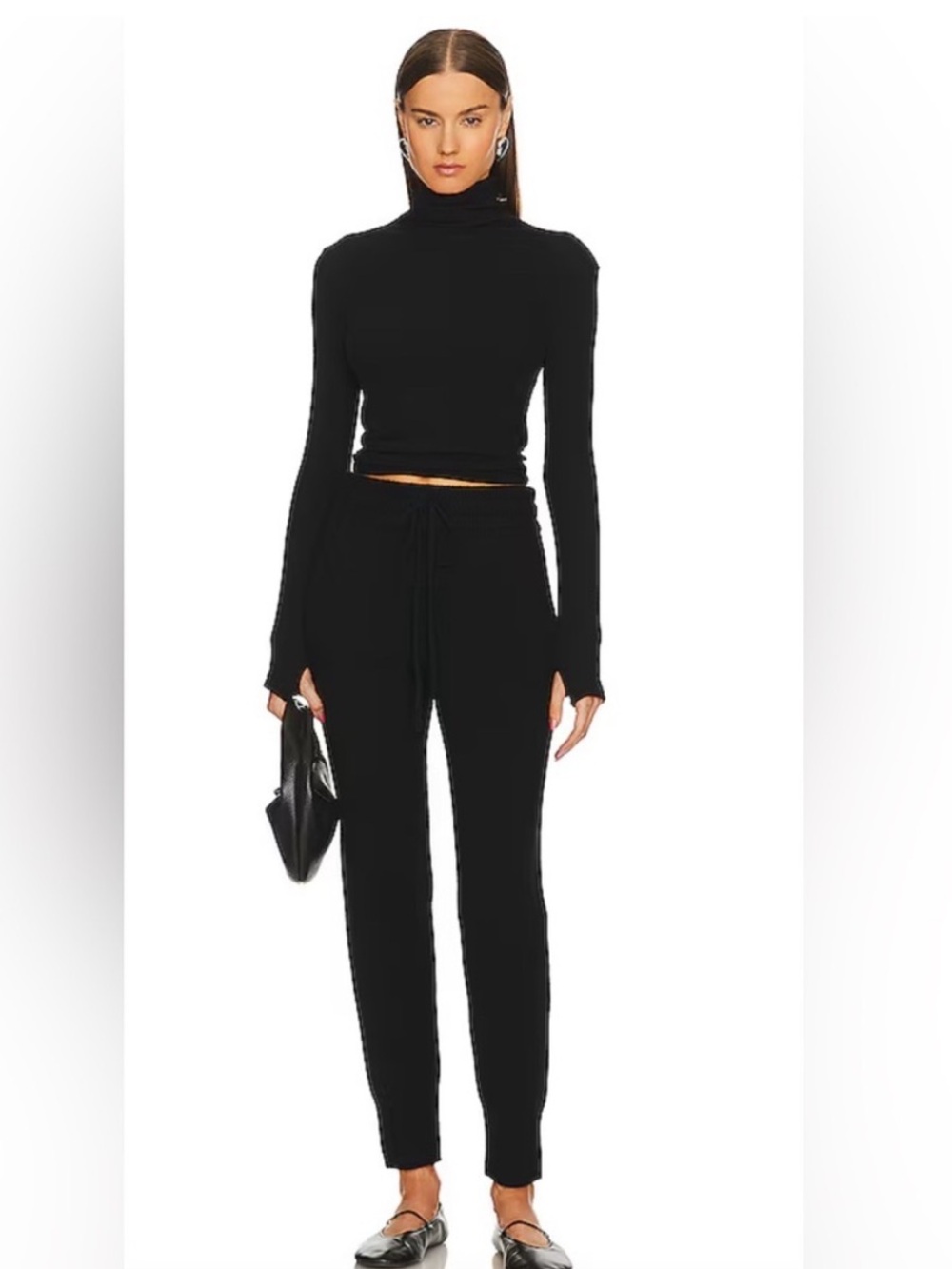 ANINE BING Angie Track Pants Black Cashmere Joggers Size Small